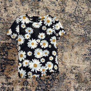 Forever 21 Sheer Floral Tee - Black and White Sunflowers 90’s Crop Top Punk